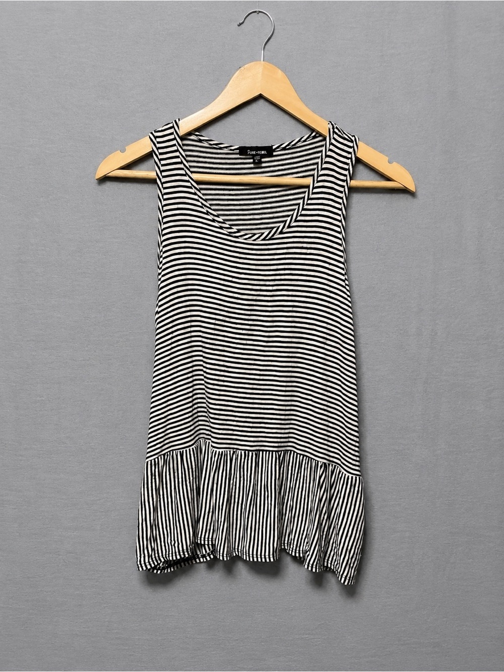 PURE REBEL Black White Striped Peplum Tank Top L